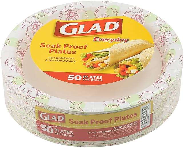 Glad Disposable Paper Plates, Pink Floral Pattern, 8.5 Inch Round, Soak Proof Coating, Microwave Safe, Cut Resistant, Sturdy for Dinner, Parties, and Everyday Meals, 50 Count - Image 5