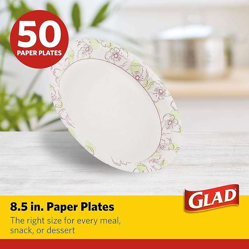 Glad Disposable Paper Plates, Pink Floral Pattern, 8.5 Inch Round, Soak Proof Coating, Microwave Safe, Cut Resistant, Sturdy for Dinner, Parties, and Everyday Meals, 50 Count - Image 7