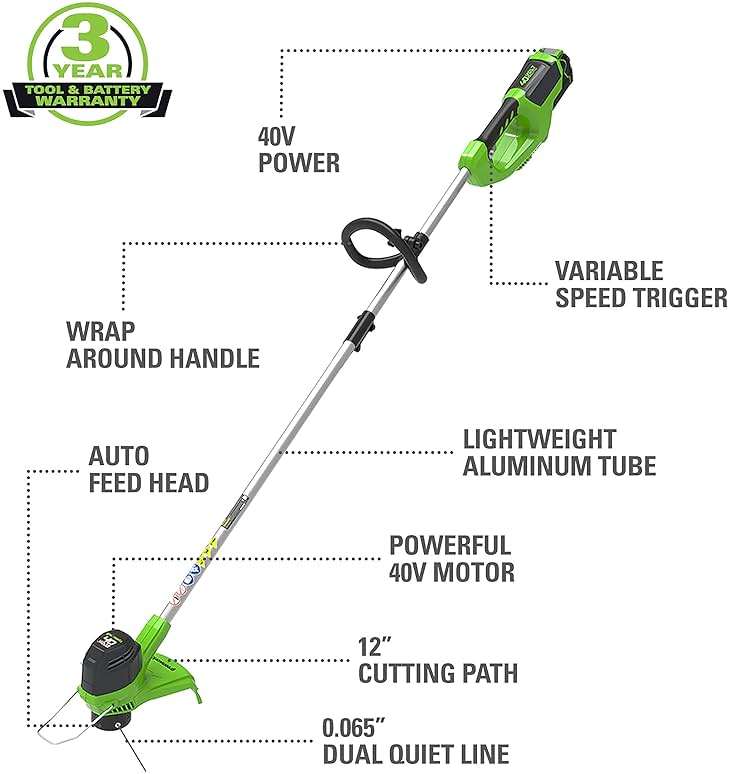 Greenworks 40V 12 Inch Cordless String Trimmer with 2Ah Battery & Charger, Dual Auto Feed Line, Variable Speed, Lightweight Weed Eater, 3 Year Warranty - Image 3