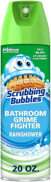 Scrubbing Bubbles Bathroom and Shower Cleaner Disinfectant Aerosol, Foaming Action Bathroom Grime Fighter, Rainshower Scent, 20oz - Image 1