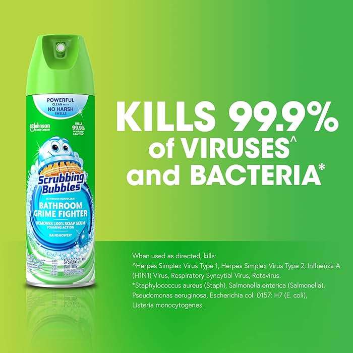 Scrubbing Bubbles Bathroom and Shower Cleaner Disinfectant Aerosol, Foaming Action Bathroom Grime Fighter, Rainshower Scent, 20oz - Image 2