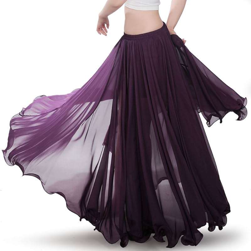 ROYAL SMEELA Chiffon Belly Dance Skirt for Women Belly Dancing Costume Outfit Tribal Maxi Full Skirts Solid Color Skirt Voile - Image 5