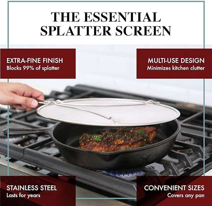 BergKoch Splatter Screen for Frying Pan - 13 Inch Stainless Steel Grease Splatter Guard - Cover Oil Splash when Sizzling Bacon, Cooking Fried Chicken or Popcorn - Image 2