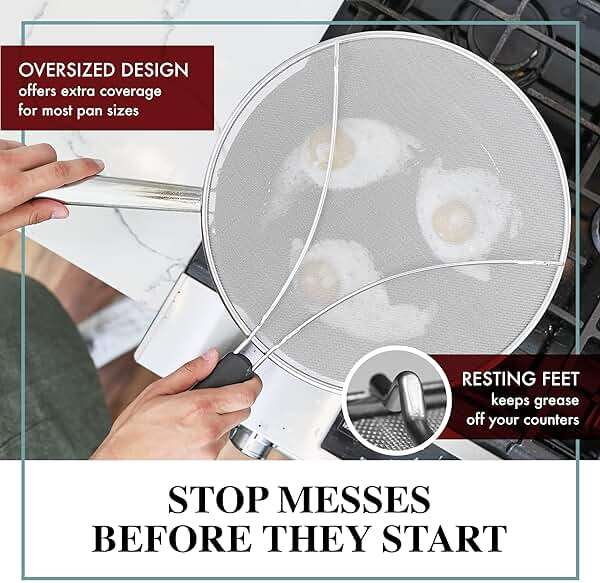 BergKoch Splatter Screen for Frying Pan - 13 Inch Stainless Steel Grease Splatter Guard - Cover Oil Splash when Sizzling Bacon, Cooking Fried Chicken or Popcorn - Image 3