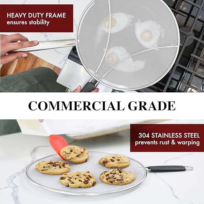 BergKoch Splatter Screen for Frying Pan - 13 Inch Stainless Steel Grease Splatter Guard - Cover Oil Splash when Sizzling Bacon, Cooking Fried Chicken or Popcorn - Image 6