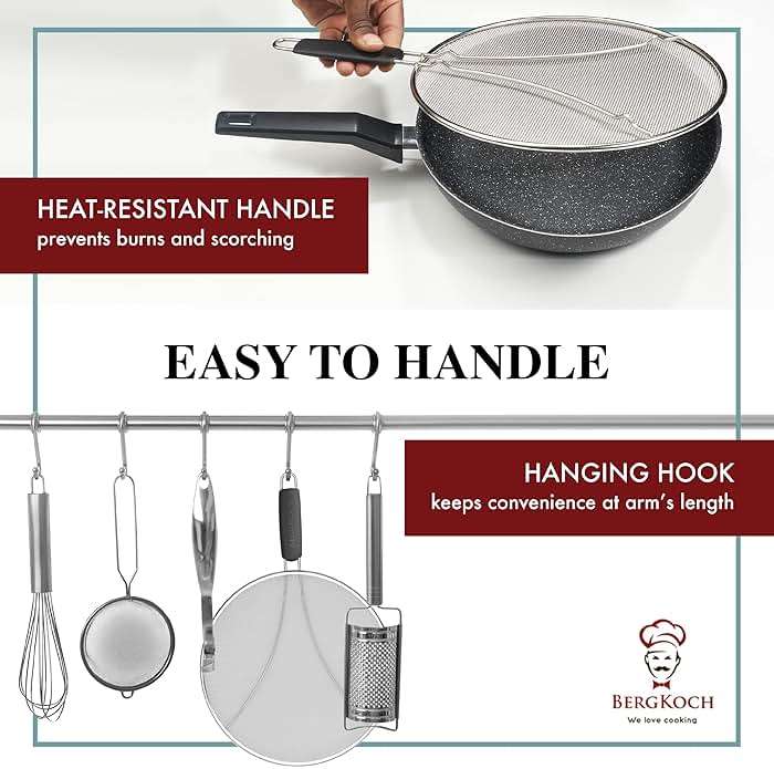 BergKoch Splatter Screen for Frying Pan - 13 Inch Stainless Steel Grease Splatter Guard - Cover Oil Splash when Sizzling Bacon, Cooking Fried Chicken or Popcorn - Image 7
