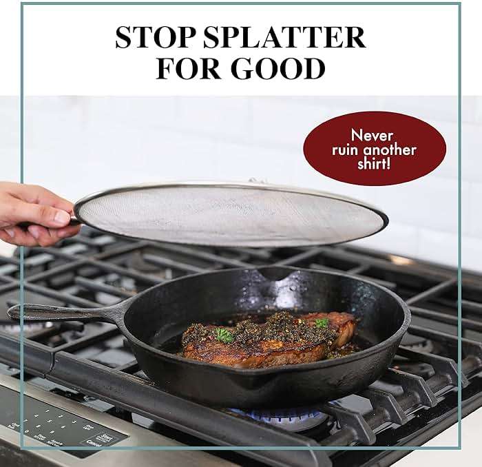 BergKoch Splatter Screen for Frying Pan - 13 Inch Stainless Steel Grease Splatter Guard - Cover Oil Splash when Sizzling Bacon, Cooking Fried Chicken or Popcorn - Image 8