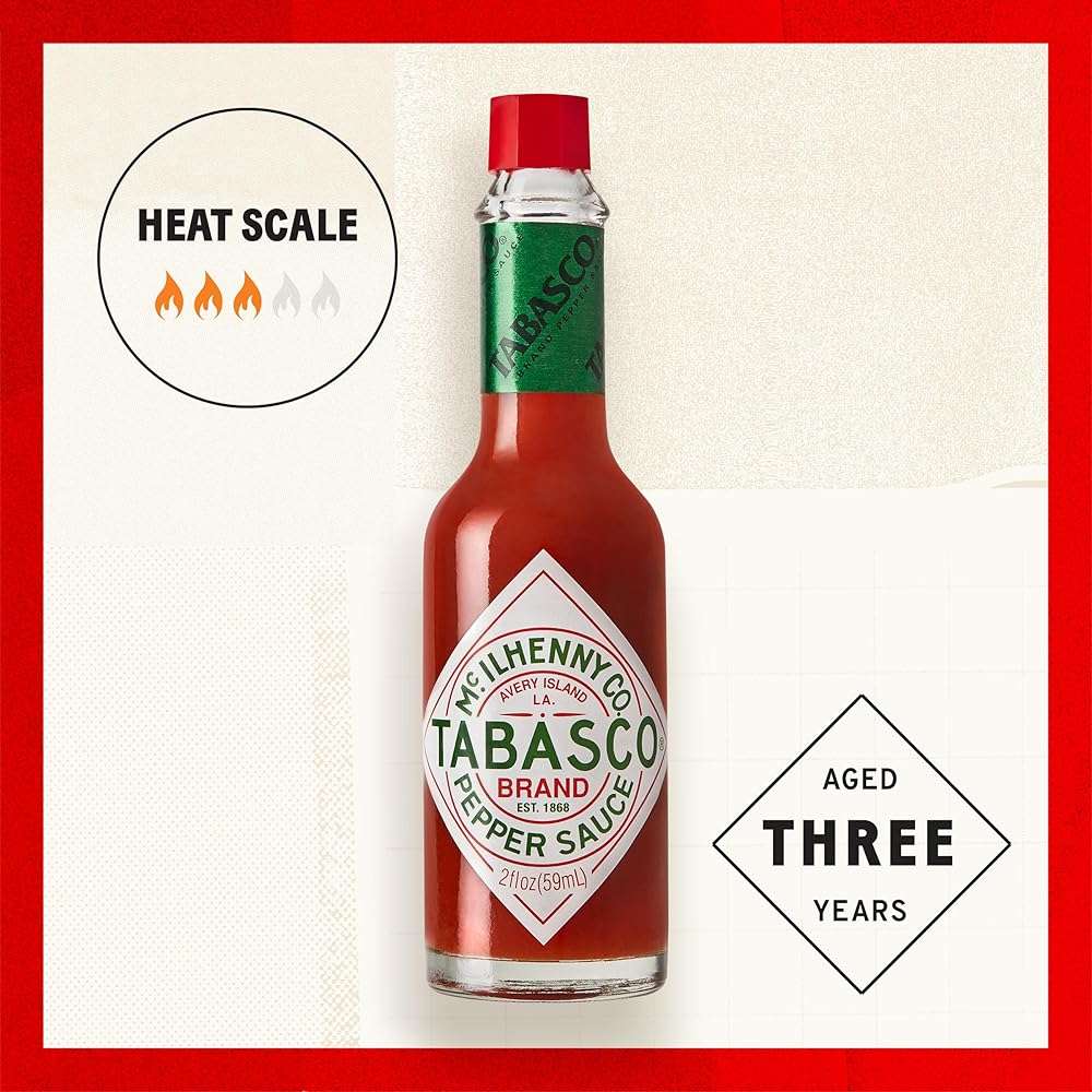 TABASCO Brand Original Red Pepper Hot Sauce, Medium Heat, Glass Bottle, Classic & Versatile Flavor, Three Simple Ingredients, Great for Dips, Tacos, Eggs, Pizza, Oysters & More, 2 Fl Oz (Pack of 1) - Image 2