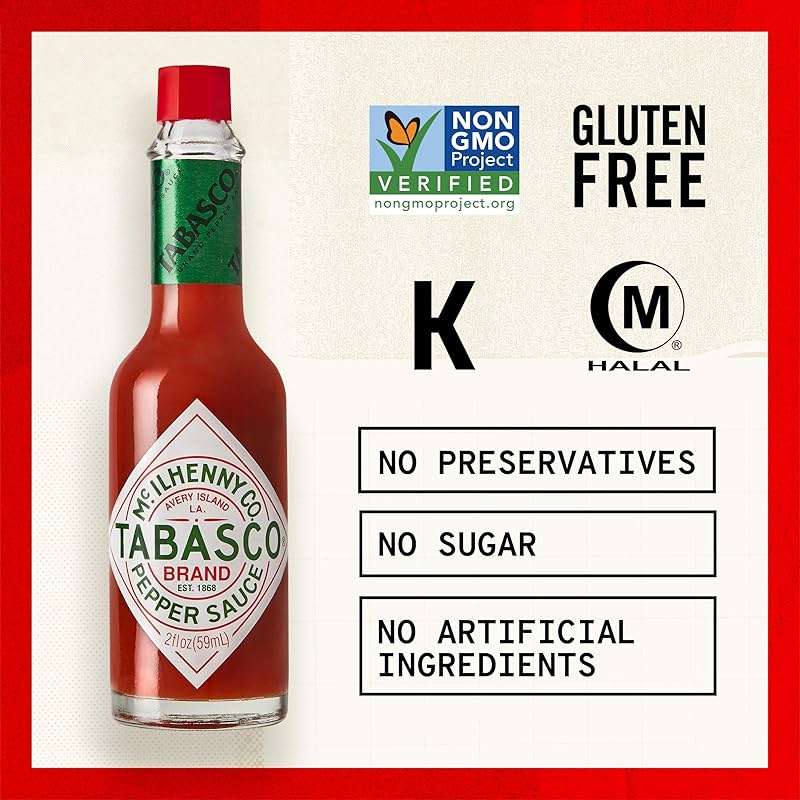 TABASCO Brand Original Red Pepper Hot Sauce, Medium Heat, Glass Bottle, Classic & Versatile Flavor, Three Simple Ingredients, Great for Dips, Tacos, Eggs, Pizza, Oysters & More, 2 Fl Oz (Pack of 1) - Image 5