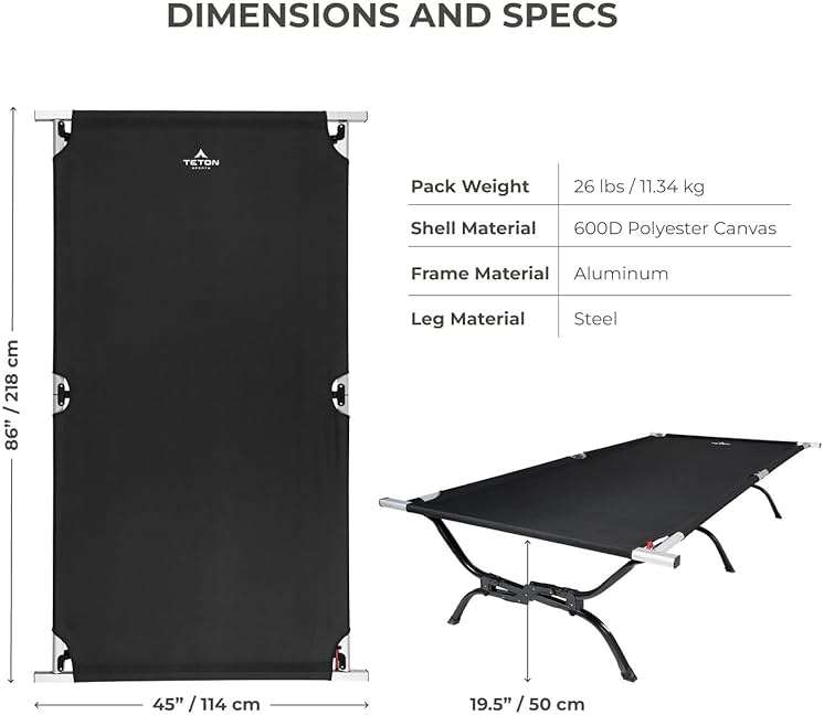 Teton Outfitter Camping Cot, Heavy-Duty Oversized Folding Cot for Adults, Comfortable Elevated Sleeping Bed, Easy Setup - Image 8