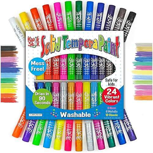 Kwik Stix Solid Tempera Paint Sticks, 24 Colors, Washable Paint Sticks for Kids, Non-Toxic, Quick Drying, Allergen Free, Comes in Classic, Metallic, & Neon Colors, Ideal for Kids and Toddlers - Image 1