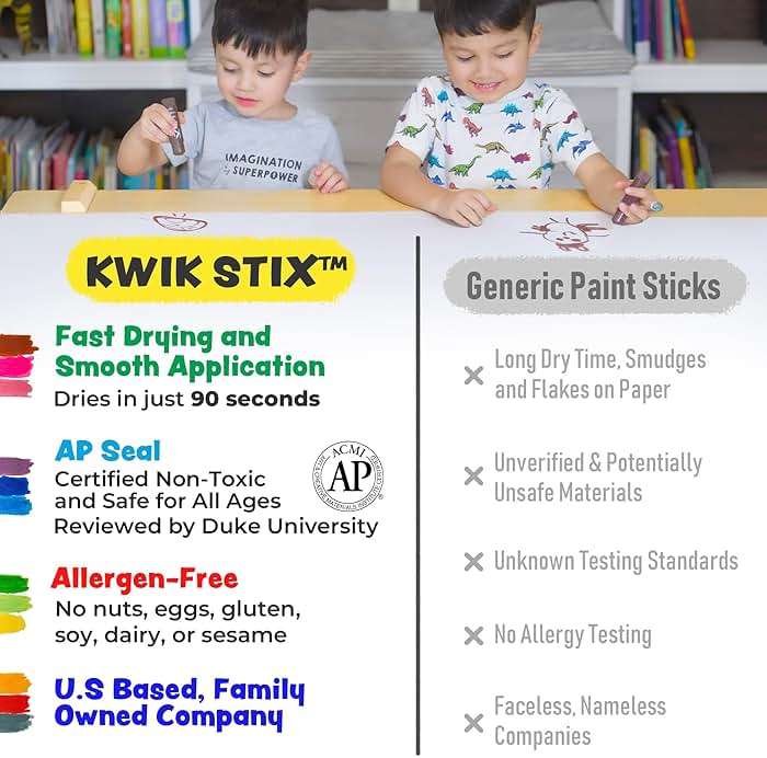 Kwik Stix Solid Tempera Paint Sticks, 24 Colors, Washable Paint Sticks for Kids, Non-Toxic, Quick Drying, Allergen Free, Comes in Classic, Metallic, & Neon Colors, Ideal for Kids and Toddlers - Image 2