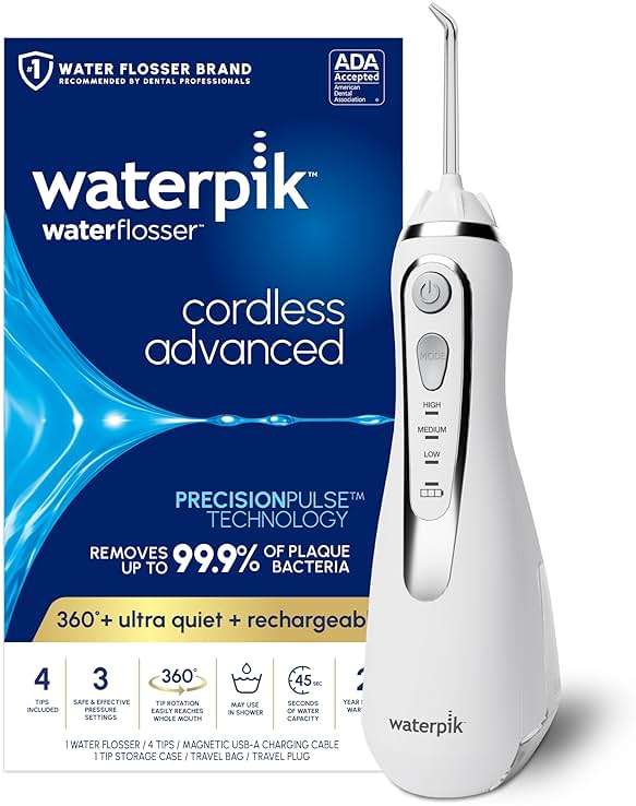 Waterpik Cordless Advanced 2.0 Water Flosser For Teeth, Gums, Braces, Dental Care With Travel Bag and 4 Tips, ADA Accepted, Rechargeable, Portable, and Waterproof, White WP-580, Packaging May Vary - Image 2
