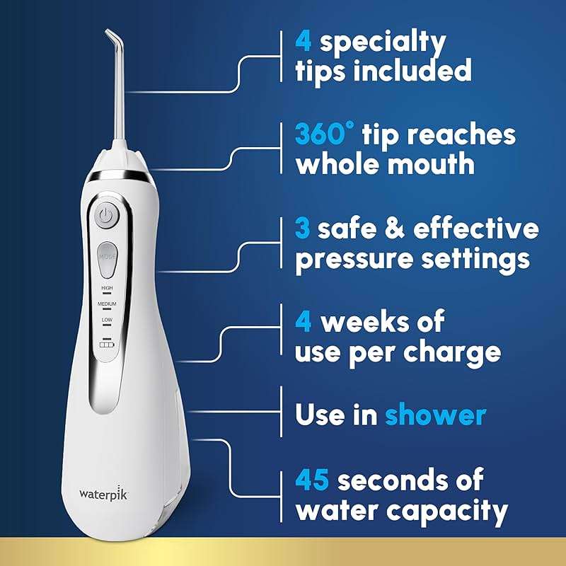 Waterpik Cordless Advanced 2.0 Water Flosser For Teeth, Gums, Braces, Dental Care With Travel Bag and 4 Tips, ADA Accepted, Rechargeable, Portable, and Waterproof, White WP-580, Packaging May Vary - Image 3