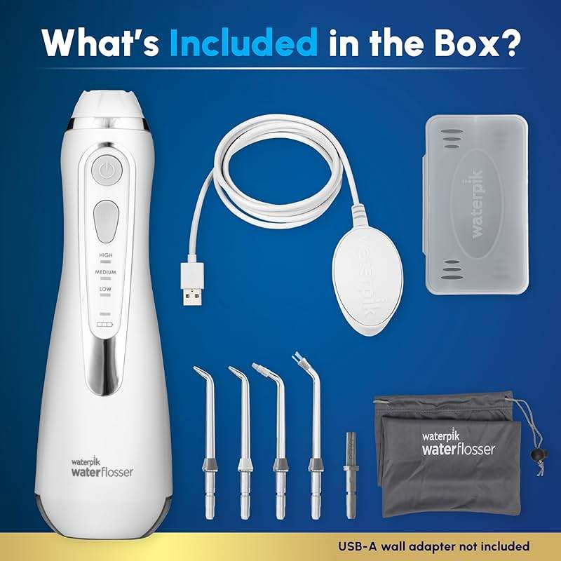 Waterpik Cordless Advanced 2.0 Water Flosser For Teeth, Gums, Braces, Dental Care With Travel Bag and 4 Tips, ADA Accepted, Rechargeable, Portable, and Waterproof, White WP-580, Packaging May Vary - Image 5