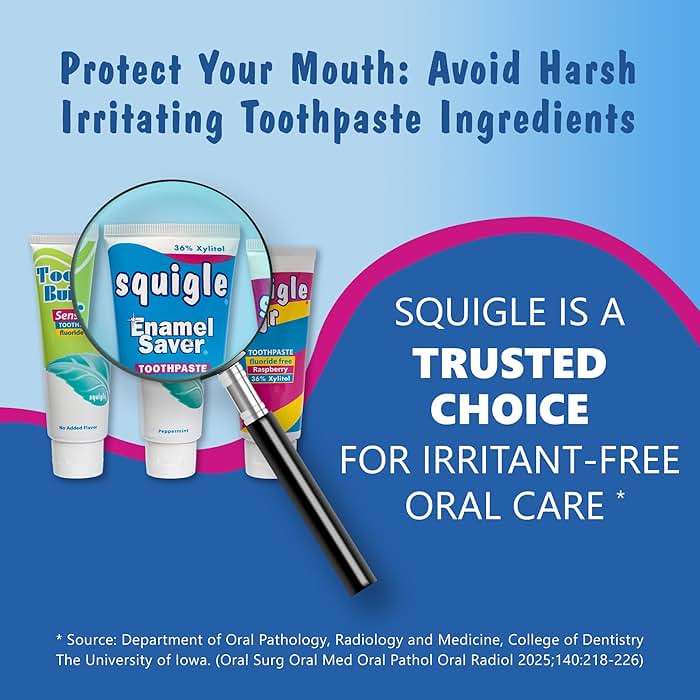 Squigle Enamel Saver Toothpaste (Canker Sore Prevention & Treatment) Prevents Cavities, Perioral Dermatitis, Bad Breath, Chapped Lips - 6 Pack - Image 3