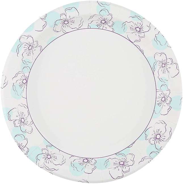 Glad Round Disposable Paper Plates, Blue Flower Design, Heavy Duty Soak Proof Cut Resistant Microwave Safe Plates for Meals, Parties, Picnics, and Events, 10 Inch, 50 Count - Image 3