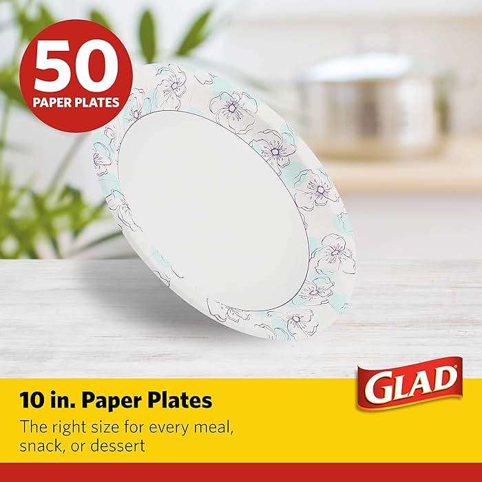 Glad Round Disposable Paper Plates, Blue Flower Design, Heavy Duty Soak Proof Cut Resistant Microwave Safe Plates for Meals, Parties, Picnics, and Events, 10 Inch, 50 Count - Image 4