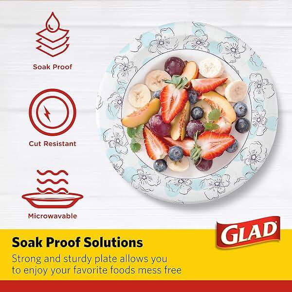Glad Round Disposable Paper Plates, Blue Flower Design, Heavy Duty Soak Proof Cut Resistant Microwave Safe Plates for Meals, Parties, Picnics, and Events, 10 Inch, 50 Count - Image 5