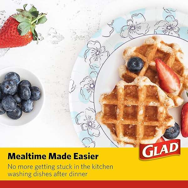 Glad Round Disposable Paper Plates, Blue Flower Design, Heavy Duty Soak Proof Cut Resistant Microwave Safe Plates for Meals, Parties, Picnics, and Events, 10 Inch, 50 Count - Image 6