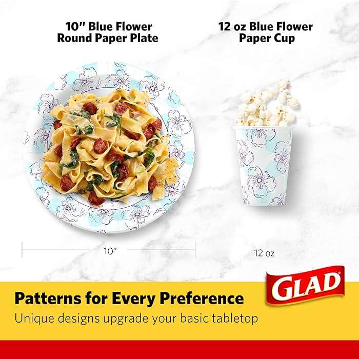 Glad Round Disposable Paper Plates, Blue Flower Design, Heavy Duty Soak Proof Cut Resistant Microwave Safe Plates for Meals, Parties, Picnics, and Events, 10 Inch, 50 Count - Image 7