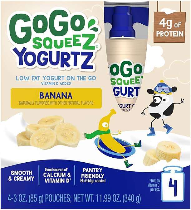GoGo squeeZ yogurtZ Banana, 3 oz (Pack of 4), Kids Snacks Made from Real Yogurt and Fruit, Pantry Friendly, No Fridge Needed, Gluten Free and Nut Free, Recloseable Cap, BPA Free Pouches - Image 2