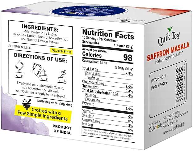 QuikTea Instant Saffron Masala Chai Tea Latte, 10 Single-Serve Sachets, Artisanal Indian Chai Latte Mix, Just Add Hot Water, Low Caffeine, Non-GMO, Gluten Free - Image 2