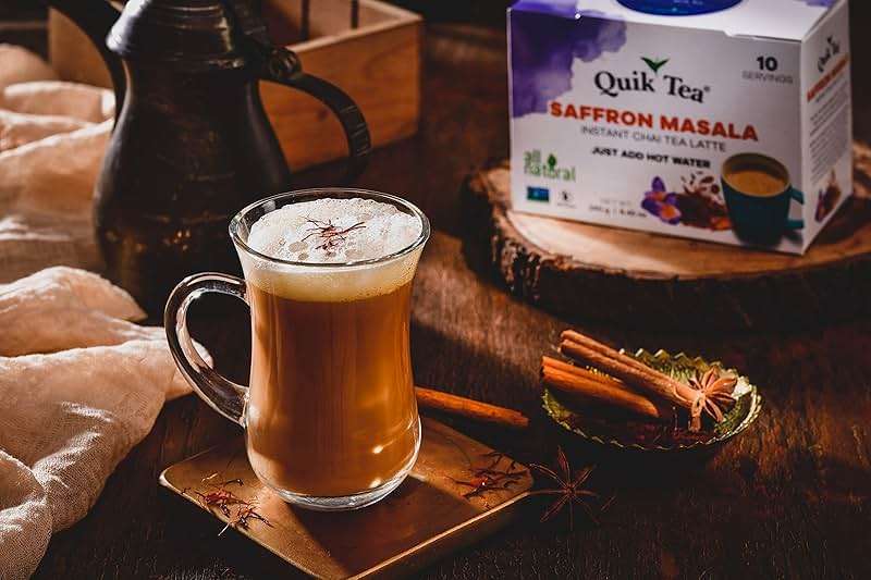 QuikTea Instant Saffron Masala Chai Tea Latte, 10 Single-Serve Sachets, Artisanal Indian Chai Latte Mix, Just Add Hot Water, Low Caffeine, Non-GMO, Gluten Free - Image 5