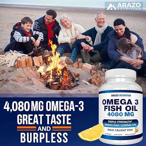 Arazo Nutrition Wild Caught Omega-3 Fish Oil Concentrate – 4,080mg per Serving – High EPA 1200mg & DHA 900mg – 120 Burpless Lemon Softgels - Image 8