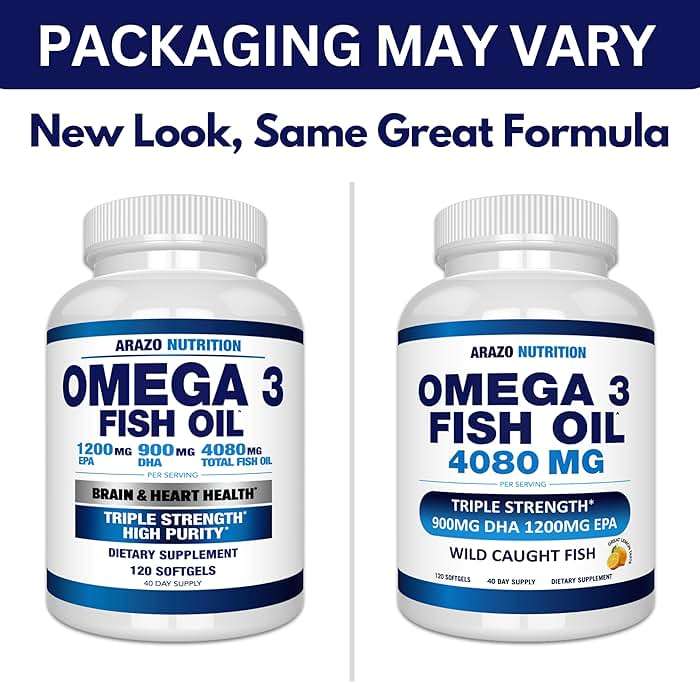 Arazo Nutrition Wild Caught Omega-3 Fish Oil Concentrate – 4,080mg per Serving – High EPA 1200mg & DHA 900mg – 120 Burpless Lemon Softgels - Image 9