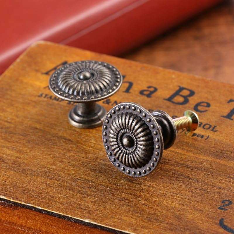 WINOMO 4pcs Mini Vintage Knob Drawer Pull Cabinet Cupboard Handle Knob with Screws (Bronze) - Image 6