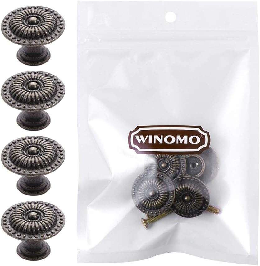 WINOMO 4pcs Mini Vintage Knob Drawer Pull Cabinet Cupboard Handle Knob with Screws (Bronze) - Image 8