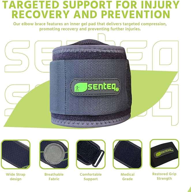 SENTEQ Tennis Elbow Brace Support Strap for Tendonitis and Forearm Pain Relief Band Compression Arm Sleeves Strap - Image 4