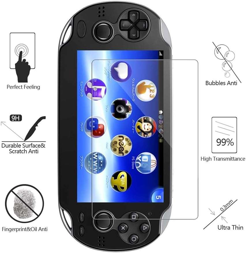 AKWOX Screen Protector Compatible with PS Vita 1000 (Pack of 2), Premium HD Clear 9H Tempered Glass Screen Protective Film High Clarity Touch Accuracy - Image 3