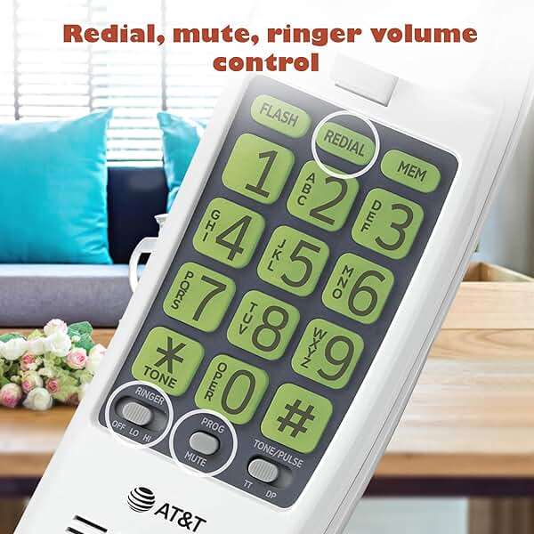 AT&T TRIMLINE 213 Corded Home Phone with Extra Big Buttons & Visual Ringer. No AC Power Required, Improved Easy-Wall-Mount, Lighted Keypad, 10 Speed Dial Keys, Volume Control, Senior Friendly. White - Image 7