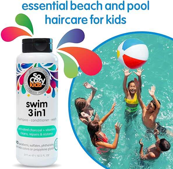 SoCozy Kids Swim 3-in-1 Shampoo, Conditioner & Body Wash - 3-in-1 Combo Pool Shampoo & Conditioner for Swimmers - Salt & Chlorine Removing Activated Charcoal - Image 2