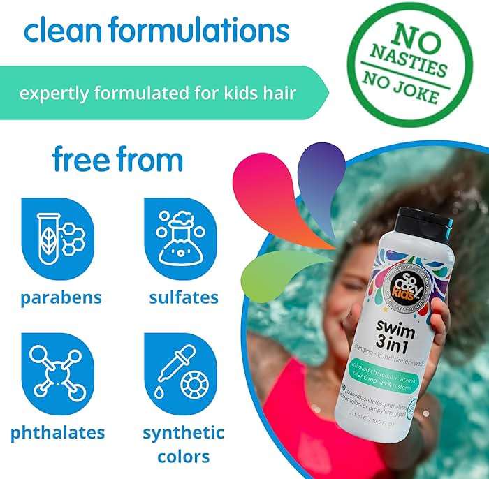 SoCozy Kids Swim 3-in-1 Shampoo, Conditioner & Body Wash - 3-in-1 Combo Pool Shampoo & Conditioner for Swimmers - Salt & Chlorine Removing Activated Charcoal - Image 5