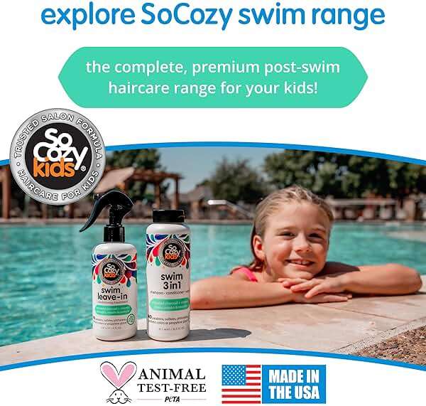 SoCozy Kids Swim 3-in-1 Shampoo, Conditioner & Body Wash - 3-in-1 Combo Pool Shampoo & Conditioner for Swimmers - Salt & Chlorine Removing Activated Charcoal - Image 7