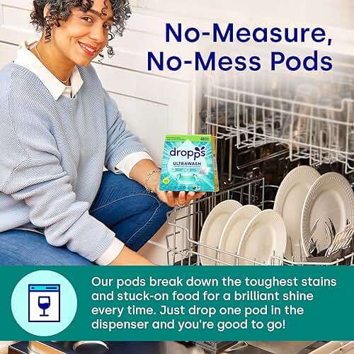 Dropps UltraWash Dishwasher Detergent Pods, Lemon Citrus (120 Ct) - Cuts Grease & Stuck-On Food | Sparkling Dishes & Glasses | Residue-Free | Clean Ingredients | No Pre-Rinse | Plastic Free Packaging - Image 4