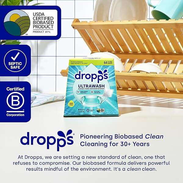 Dropps UltraWash Dishwasher Detergent Pods, Lemon Citrus (120 Ct) - Cuts Grease & Stuck-On Food | Sparkling Dishes & Glasses | Residue-Free | Clean Ingredients | No Pre-Rinse | Plastic Free Packaging - Image 6