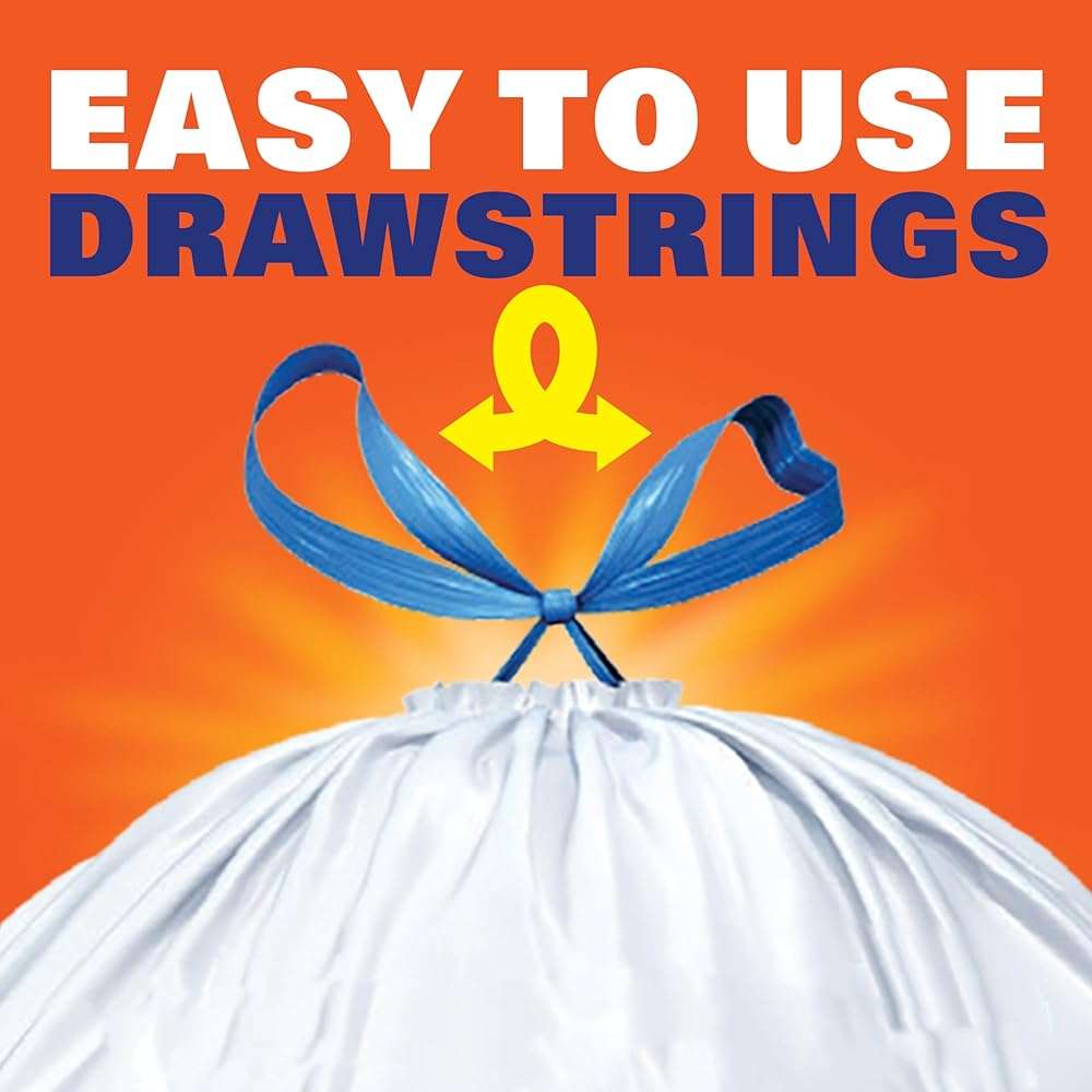 Hefty Strong 13 Gallon Trash Bags, Tall Kitchen, Drawstrings, Durable Closure, Resists Leaks, Punctures, Tears, White, Unscented, 90 Count - Image 5