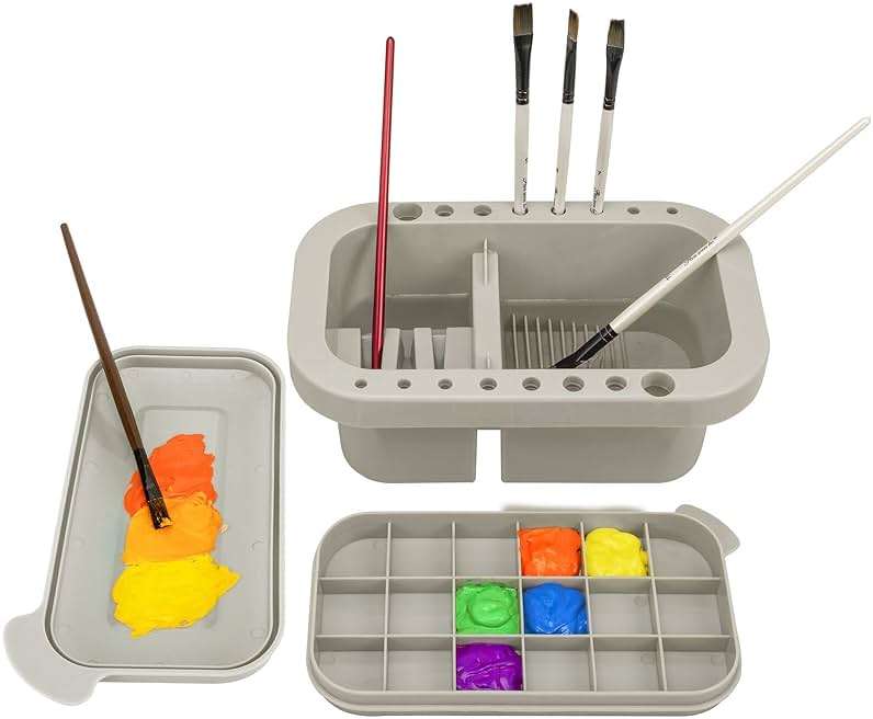 MyLifeUNIT Paint Brush Cleaner, Paint Brush Holder and Organizers with Palette for Acrylic, Watercolor, and Water-Based Paints (Grey) - Image 1
