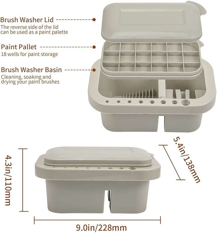 MyLifeUNIT Paint Brush Cleaner, Paint Brush Holder and Organizers with Palette for Acrylic, Watercolor, and Water-Based Paints (Grey) - Image 3