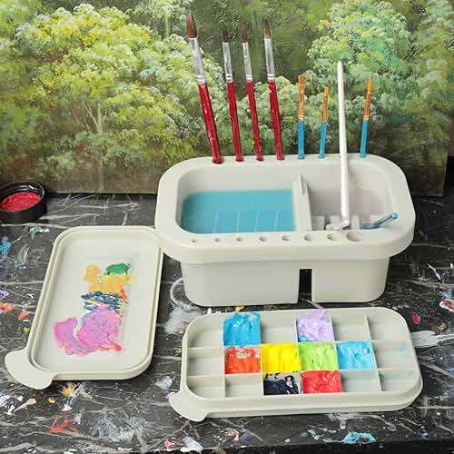MyLifeUNIT Paint Brush Cleaner, Paint Brush Holder and Organizers with Palette for Acrylic, Watercolor, and Water-Based Paints (Grey) - Image 6