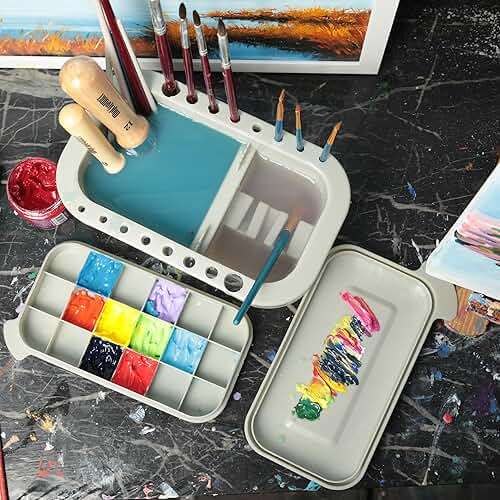 MyLifeUNIT Paint Brush Cleaner, Paint Brush Holder and Organizers with Palette for Acrylic, Watercolor, and Water-Based Paints (Grey) - Image 8