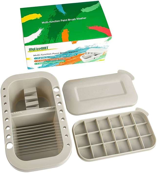 MyLifeUNIT Paint Brush Cleaner, Paint Brush Holder and Organizers with Palette for Acrylic, Watercolor, and Water-Based Paints (Grey) - Image 9