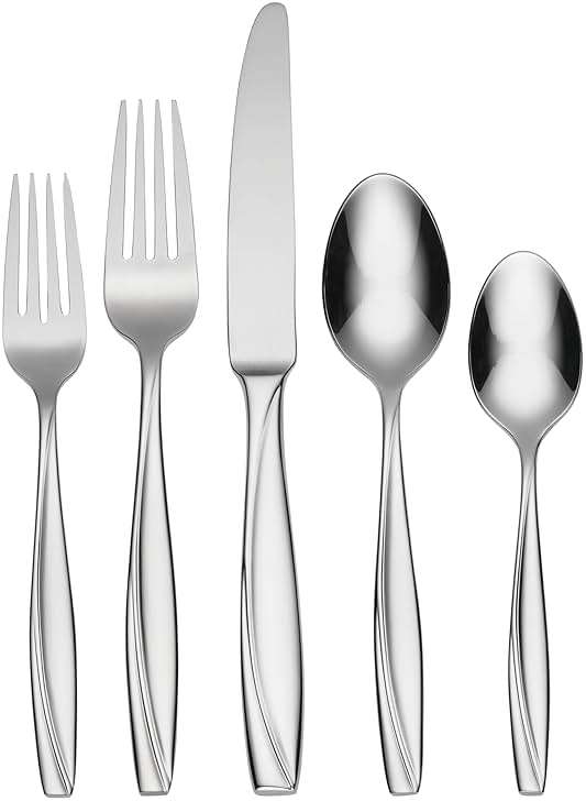 Oneida Silverware Set, Camlynn Mirror 20-Piece Everyday Flatware Set, Service For 4, 18/0 Stainless Steel, Knives Spoons And Forks Sets, Dishwasher Safe, Home and Kitchen Utensils(Silver, 20 Piece) - Image 1