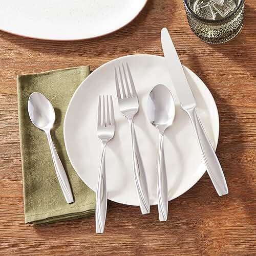 Oneida Silverware Set, Camlynn Mirror 20-Piece Everyday Flatware Set, Service For 4, 18/0 Stainless Steel, Knives Spoons And Forks Sets, Dishwasher Safe, Home and Kitchen Utensils(Silver, 20 Piece) - Image 2