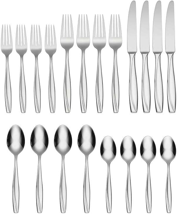 Oneida Silverware Set, Camlynn Mirror 20-Piece Everyday Flatware Set, Service For 4, 18/0 Stainless Steel, Knives Spoons And Forks Sets, Dishwasher Safe, Home and Kitchen Utensils(Silver, 20 Piece) - Image 3