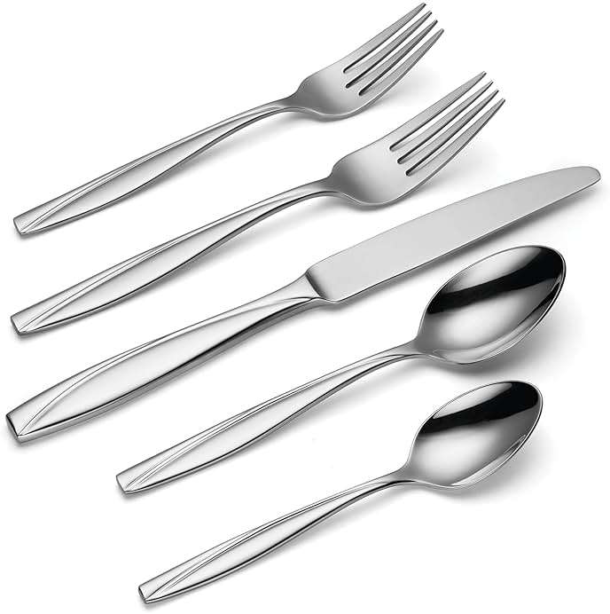 Oneida Silverware Set, Camlynn Mirror 20-Piece Everyday Flatware Set, Service For 4, 18/0 Stainless Steel, Knives Spoons And Forks Sets, Dishwasher Safe, Home and Kitchen Utensils(Silver, 20 Piece) - Image 4